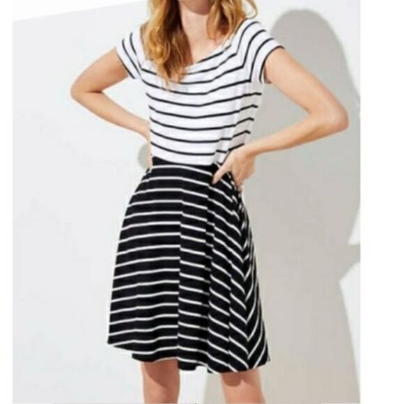 Loft black and white color block striped dress size large - Picture 1 of 8